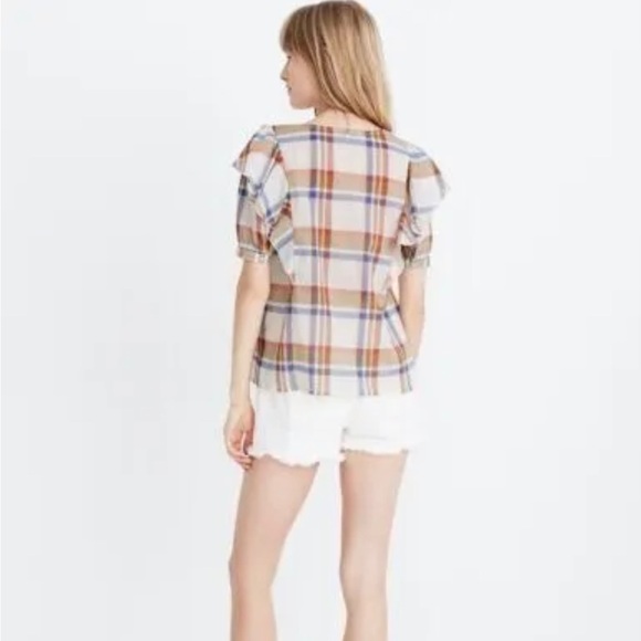 Madewell ruffle plaid lightweight blouse size small - Picture 3 of 7